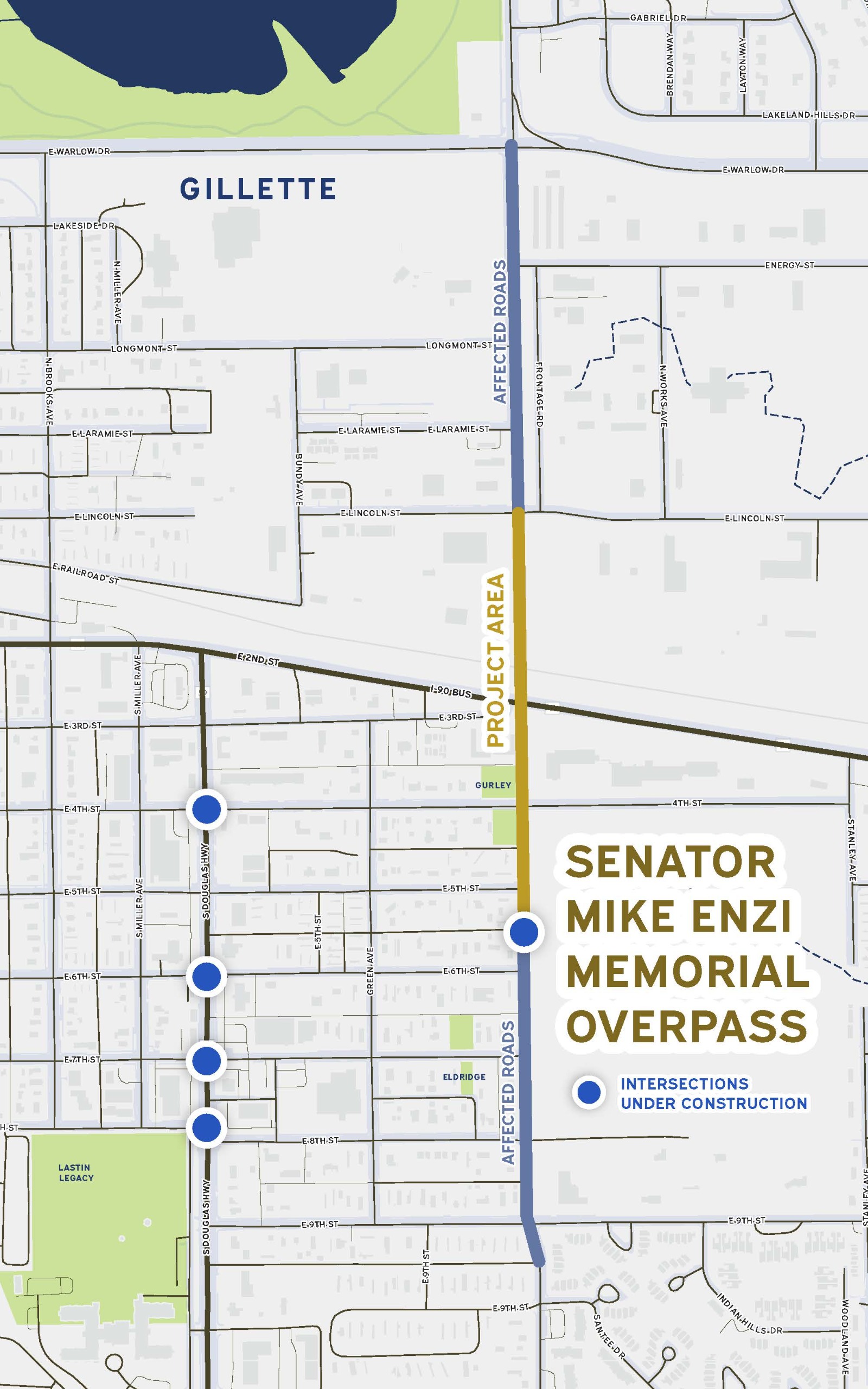 Map of study area for the Senator Mike Enzi Memorial Overpass. 